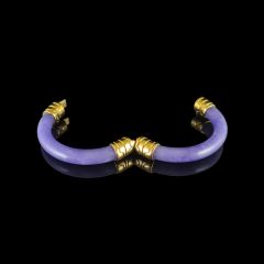 Vintage 18ct Gold Lavender Jade Bangle Open