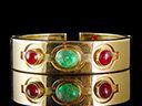 Vintage Bvlgari 18ct Gold Emerald & Ruby Cabochon Bangle