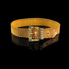 Antique 9CT Gold Turquoise and Pearl Belt Bracelet