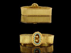 Antique 18ct Gold Gilt & Turquoise Belt Buckle Bracelet