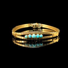 Vintage 18CT Gold and Turquoise Twin Band Bracelet 