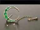 Antique 9ct Gold Emerald & Diamond Crescent Brooch