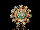 Antique 18ct Gold Diamond & Turquoise Flower Brooch 