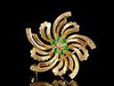 Vintage 18ct Gold Tsavorite Garnet & Diamond Flower Brooch