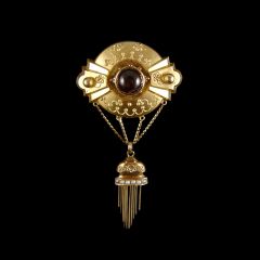 Antique 15ct Gold Amethyst & Pearl Circular Tassel Brooch