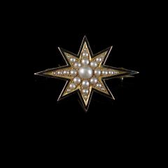 Art Deco 15ct Gold Pearl and Enamel Starburst Brooch