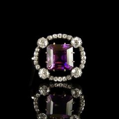Vintage 18ct Gold & Platinum Amethyst & Diamond Art Deco Brooch