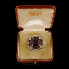 Vintage 18ct Gold & Platinum Amethyst & Diamond Art Deco Brooch Boxed