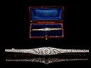 Vintage Boxed 18ct Gold & Platinum Diamond Art Deco Bar Brooch 
