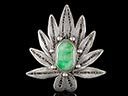 Vintage Chinese Silver & Jade Filigree Leaf Brooch