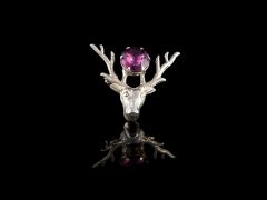 Antique Silver & Amethyst Stag Brooch 