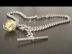 Antique Silver Albert Chain & Newcastle Souvenier Fob 