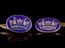 Vintage Gilt & Blue Enamel Crown Cufflinks 