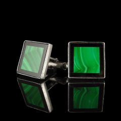Vintage Silver Malachite & Onyx Art Deco Cufflinks