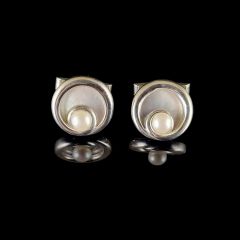 Vintage Silver & Pearl Disc Cufflinks 