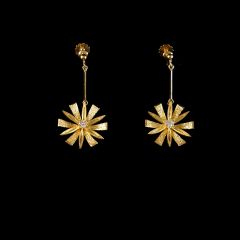 Antique 9ct Gold and Diamond Flower Drop Earrings
