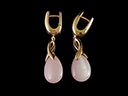Vintage Laurel 18ct Gold Rose Quartz Drop Earrings
