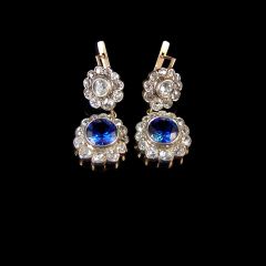 Antique Italian 18ct Gold Sapphire & Diamond Drop Earrings