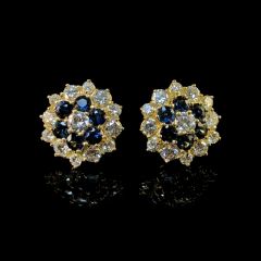 Vintage 18CT Gold Sapphire and Diamond Cluster Earrings 