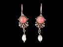 Antique Silver Ruby Coral & Pearl Earrings 
