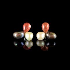 Vintage 18KT Gold Freshwater & Tahitian Pearl & Pink Tourmaline Earrings
