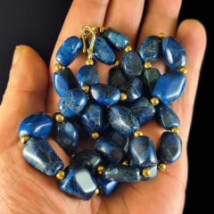 Vintage 14KT Gold & Lapis Lazuli Necklace Hand