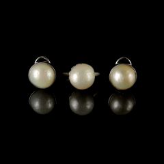 Vintage 18KT White Gold Mabe Pearl Jewellery Set