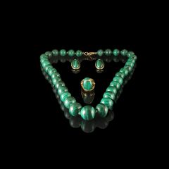 Vintage French 18KT Gold & Green Malachite Jewellery Set