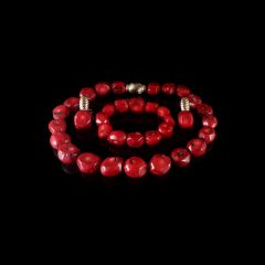 Vintage 18KT Gold Chunky Natural Polished Red Bamboo Coral Jewellery Set