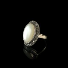 Antique Silver Mother of Pearl and Marcasite Ring
