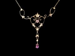 Antique 9ct Amethyst & Seed Pearl Lavalier 