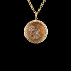 Antique 9ct Gold Ruby and Diamond Circular Flower Locket
