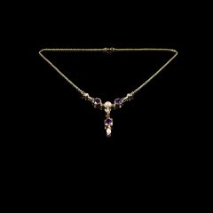 Vintage 9ct Gold Amethyst and Pearl Drop Necklace