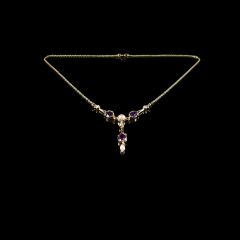 Vintage 9ct Gold Amethyst and Pearl Drop Necklace