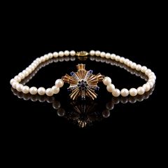Vintage 9ct Gold Diamond & Sapphire Pearl Necklace