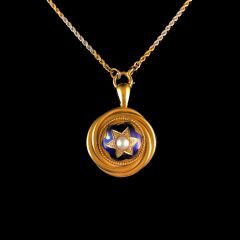 Antique 18ct Gold Platinum Pearl and Glass Target Necklace