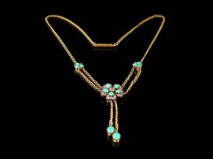 Antique 15ct Gold Diamond & Turquoise Necklace