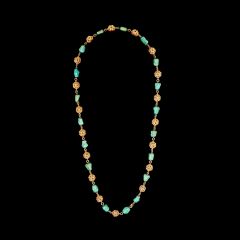 Vintage 14KT Gold Bobble & Turquoise Nugget Necklace