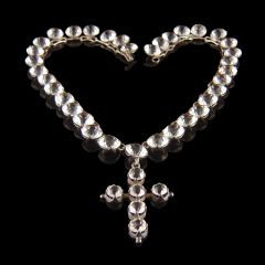 Antique Silver Rock Crystal Necklace & Cross 