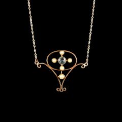 Antique 15ct Gold Aquamarine & Pearl Lavalier