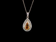 Vintage 18ct Gold & Plat Citrine & Diamond Pendant