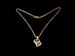 Vintage 14ct Gold Diamond Double Heart Pendant & Chain