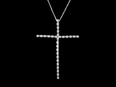 Vintage 18ct W/Gold Diamond Cross Pendant & Chain