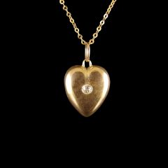 Antique 9ct Gold & Diamond Puffy Heart Locket