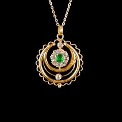 Antique 18ct Gold Emerald & Diamond Lavalier Pendant 