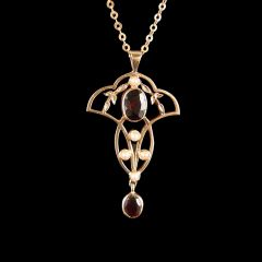Vintage 9ct Gold Garnet & Pearl Art Nouveau Lavaliere Pendant