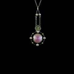 Antique Silver Gilt Pearl and Pink Gillouche Enamel Pendant