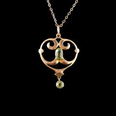ntique 9ct Gold Peridot Art Nouveau Lavalier Pendant