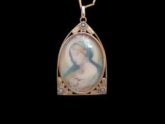 Antique 9ct Gold Art Nouveau Portrait Pendant