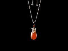 Antique Silver & Carnelian Art Nouveau Drop Pendant & Chain